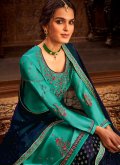 Satin Lehenga Choli in Sea Green Enhanced with Embroidered - 1