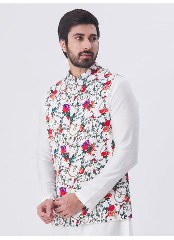 Satin Nehru Jackets in Multi Colour Enhanced with Print