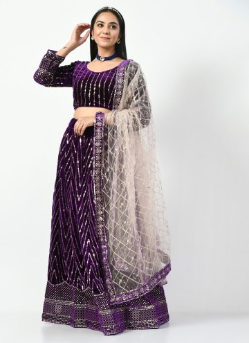 Satin Silk A Line Lehenga Choli in Purple Enhanced