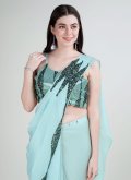 Satin Silk Classic Designer Saree in Sea Green Enhanced with Border - 3