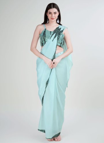 Satin Silk Classic Designer Saree in Sea Green Enhanced with Border