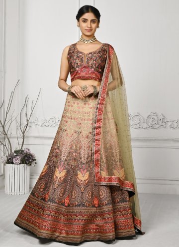 Satin Silk Designer Lehenga Choli in Multi Colour Enhanced with Swarovski