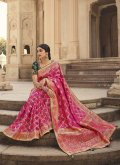 Satin Silk Traditional Saree in Pink Enhanced with Woven - 1