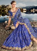Satin Trendy Saree in Blue Enhanced with Bandhej Print - 1