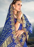 Satin Trendy Saree in Blue Enhanced with Bandhej Print - 2