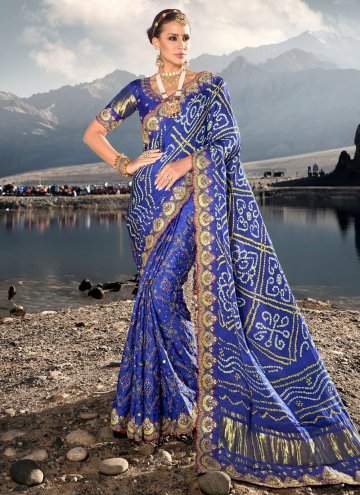 Satin Trendy Saree in Blue Enhanced with Bandhej P