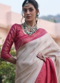Satin Trendy Saree in Cream Enhanced with Woven - 1