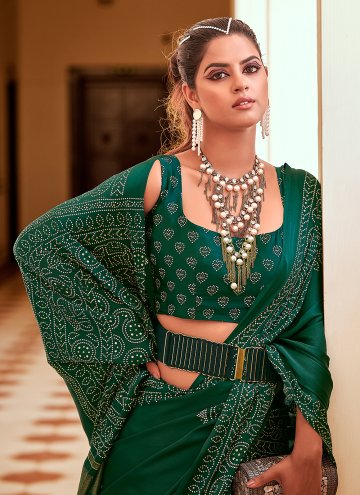 Satin Trendy Saree in Green Enhanced with Foil Print