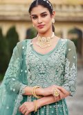 Sea Green Anarkali Suit in Net with Embroidered - 1