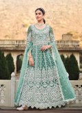 Sea Green Anarkali Suit in Net with Embroidered - 2