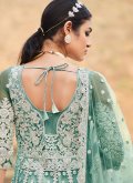 Sea Green Anarkali Suit in Net with Embroidered - 3
