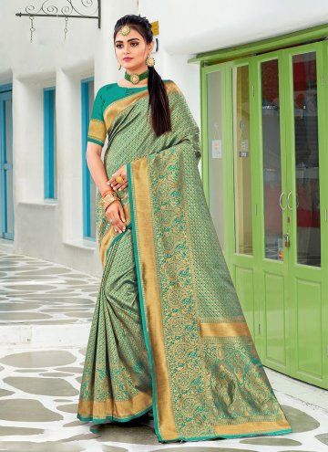Sea Green Banarasi Woven Classic Designer Saree fo