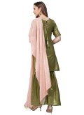 Sea Green Blended Cotton Plain Work Readymade Anarkali Salwar Suit for Engagement - 1