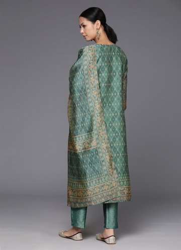 Sea Green Chanderi Silk Printed Salwar Suit