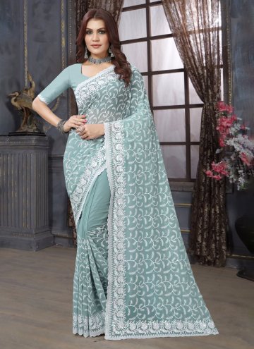 Sea Green Classic Designer Saree in Georgette with Embroidered
