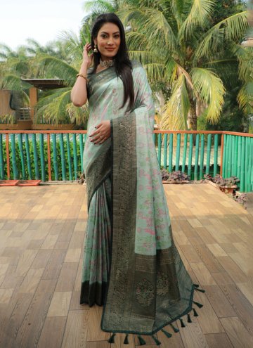 Sea Green Classic Designer Saree in Kanjivaram Silk with Printed