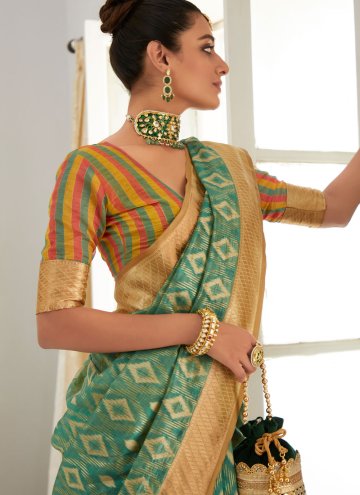 Sea Green Classic Designer Saree in Organza with Woven