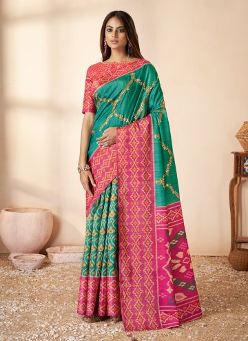 Sea Green Classic Designer Saree in Silk with Abst