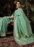 Sea Green Classic Designer Saree in Silk with Woven - 3