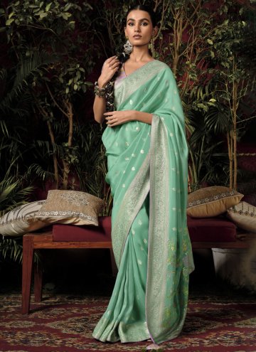 Sea Green Classic Designer Saree in Silk with Wove