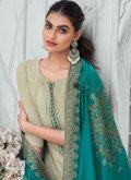 Sea Green color Chinon Designer Salwar Kameez with Embroidered - 2