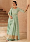 Sea Green color Chinon Salwar Suit with Embroidered - 1