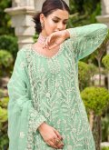 Sea Green color Cord Net Salwar Suit - 1