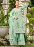 Sea Green color Cord Net Salwar Suit - 2