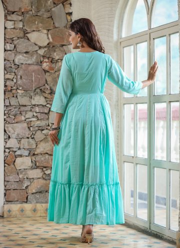 Sea Green color Cotton  Readymade Designer Gown with Embroidered
