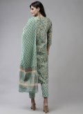 Sea Green color Cotton  Salwar Suit with Printed - 1