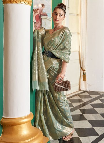Sea Green color Cotton Silk Designer Saree with Woven