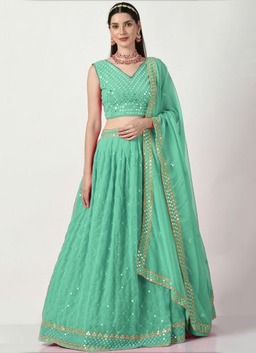 Sea Green color Embroidered Faux Georgette A Line 
