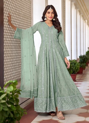 Sea Green color Embroidered Faux Georgette Anarkal