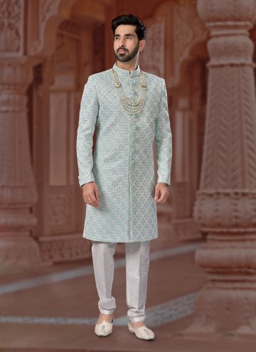 Sea Green color Embroidered Jacquard Indo Western 