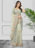 Sea Green color Embroidered Net Trendy Saree - 3