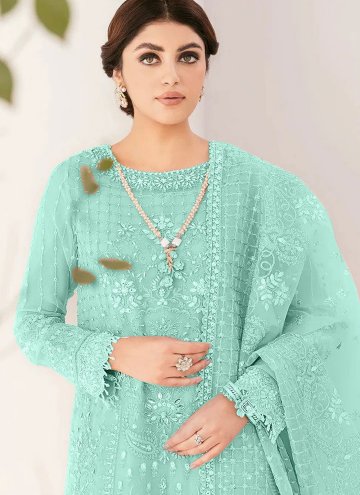 Sea Green color Embroidered Organza Trendy Salwar Kameez