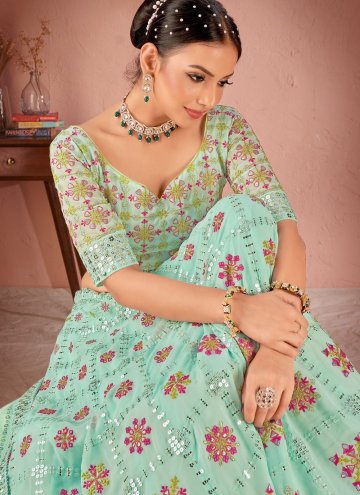 Sea Green color Georgette Designer Lehenga Choli with Embroidered