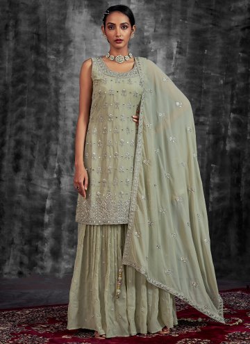 Sea Green color Georgette Pakistani Suit with Mirror Work