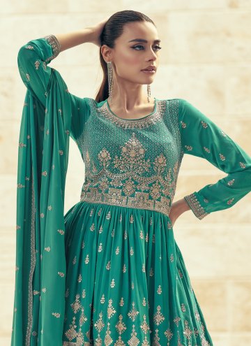 Sea Green color Georgette Readymade Lehenga Choli with Embroidered