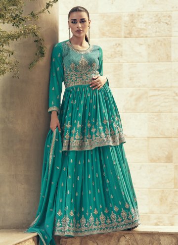 Sea Green color Georgette Readymade Lehenga Choli with Embroidered