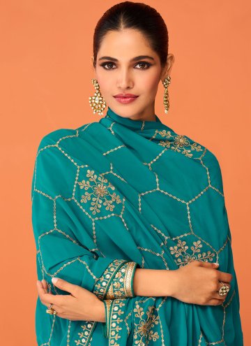 Sea Green color Georgette Salwar Suit with Embroidered