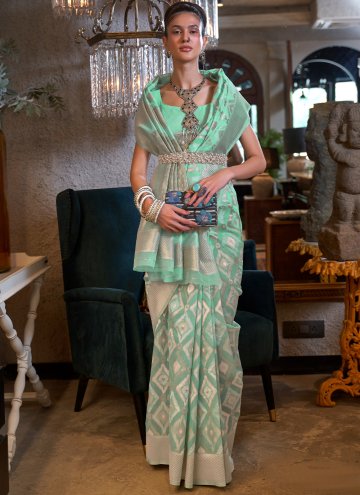 Sea Green color Hand Work Patola Silk Designer Saree