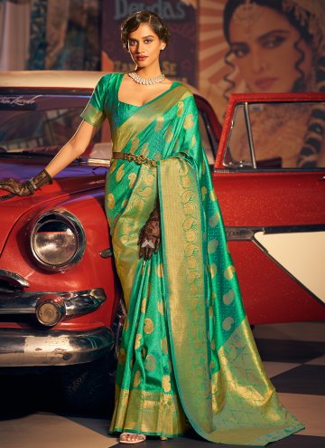 Sea Green color Handloom Silk Contemporary Saree w