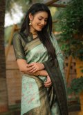 Sea Green color Kanjivaram Silk Trendy Saree with Woven - 1