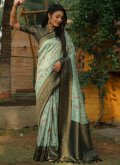 Sea Green color Kanjivaram Silk Trendy Saree with Woven - 2