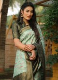 Sea Green color Kanjivaram Silk Trendy Saree with Woven - 3