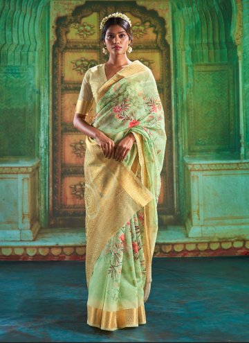 Sea Green color Linen Classic Designer Saree with 