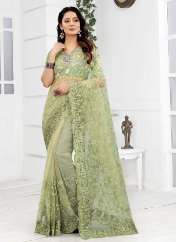 Sea Green color Net Classic Designer Saree with Embroidered
