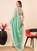 Sea Green color Net Contemporary Saree with Embroidered - 1