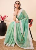 Sea Green color Net Contemporary Saree with Embroidered - 2